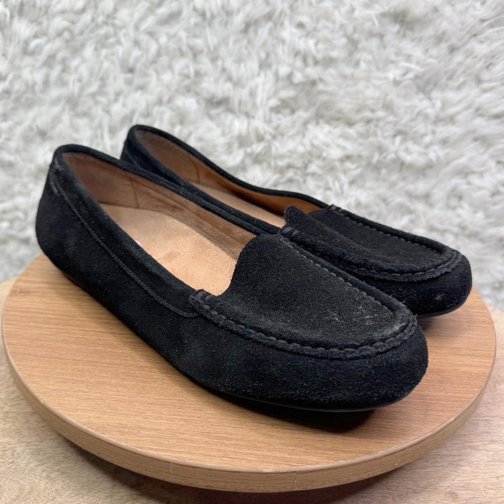 Vionic Debbie Black Suede Slip On Loafer Flat Shoes‎ 9M Arch Support Round Toe